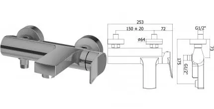 Смеситель для ванны «Paffoni» Tilt TI022ST сталь