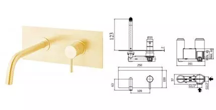 Смеситель для раковины «Paffoni» Light LIG104HGSP медовое золото брашированное