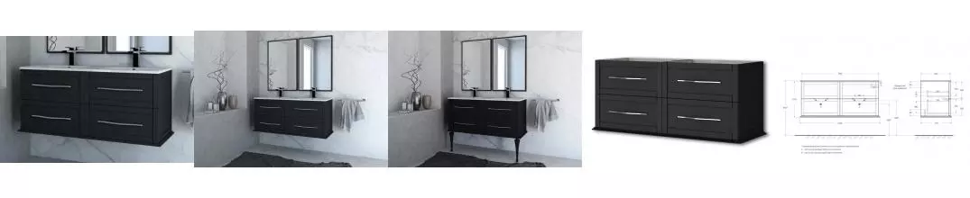 Тумба с раковиной «Cezares» Tiffany 120 (Tiffany 121/46) подвесная Nero grafite