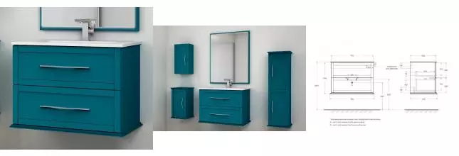 Тумба с раковиной «Cezares» Tiffany 75 (74/46) подвесная Blu Petrolio