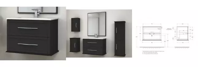 Тумба с раковиной «Cezares» Tiffany 75 (74/46) подвесная Nero grafite Тумба с раковиной «Cezares» Tiffany 75 (74/46) подвесная Nero grafite