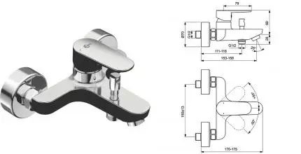 Смеситель для ванны «Ideal Standard» Tyria BC157HS чёрный матовый/хром