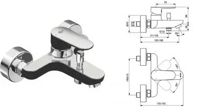 Смеситель для ванны «Ideal Standard» Tyria BC157HS чёрный матовый/хром Смеситель для ванны «Ideal Standard» Tyria BC157HS чёрный матовый/хром