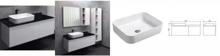 Тумба с раковиной «Comforty» Милан 120 (Comforty T-Y9378) подвесная белый глянец левая столешница под мрамор Калакатта Блэк