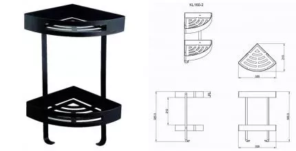 Угловая полка в ванну «Azario» AZ-160-2B на стену чёрная матовая
