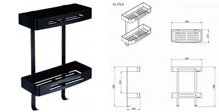 Полка в ванну «Azario» AZ-170-2B на стену чёрная матовая