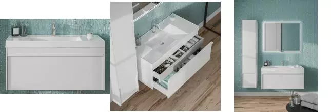 Тумба с раковиной «Kerama Marazzi» Modula 100 (Cubo 100/48) подвесная белая глянцевая Тумба с раковиной «Kerama Marazzi» Modula 100 (Cubo 100/48) подвесная белая глянцевая