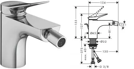 Смеситель для биде «Hansgrohe» Vivenis 75200000 с донным клапаном хром Смеситель для биде «Hansgrohe» Vivenis 75200000 с донным клапаном хром