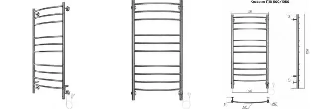 Электрический полотенцесушитель «Terminus» Классик П10 53/105 Quick Touch хром правый