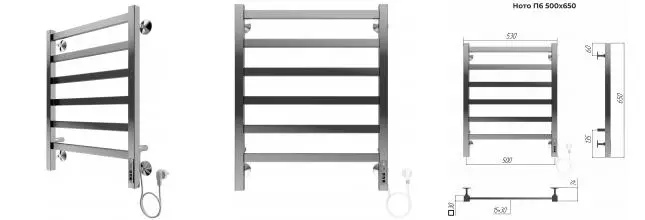 Электрический полотенцесушитель «Terminus» Ното П6 53/65 Quick Touch хром правый