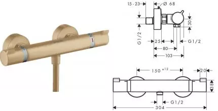 Смеситель для душа «Hansgrohe» Ecostat Comfort 13116140 с термостатом шлифованная бронза Смеситель для душа «Hansgrohe» Ecostat Comfort 13116140 с термостатом шлифованная бронза