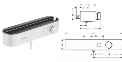 Смеситель для душа «Hansgrohe» ShowerTablet 24360700 с термостатом белый матовый Смеситель для душа «Hansgrohe» ShowerTablet 24360700 с термостатом белый матовый
