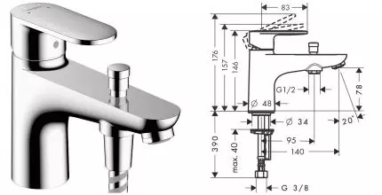 Смеситель на борт ванны «Hansgrohe» Vernis Blend 71444000 хром Смеситель на борт ванны «Hansgrohe» Vernis Blend 71444000 хром