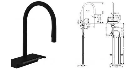 Смеситель для кухонной мойки «Hansgrohe» Aquno Select M81 73831670 с выдвижным изливом чёрный матовый Смеситель для кухонной мойки «Hansgrohe» Aquno Select M81 73831670 с выдвижным изливом чёрный матовый