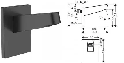 Кронштейн для верхнего душа «Hansgrohe» Pulsify 24149670 15,1 чёрный матовый Кронштейн для верхнего душа «Hansgrohe» Pulsify 24149670 15,1 чёрный матовый