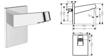 Кронштейн для верхнего душа «Hansgrohe» Pulsify 24149000 15,1 хром