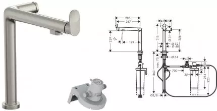 Смеситель для кухни с подключением к фильтру «Hansgrohe» Aqittura M91 76804800 сталь