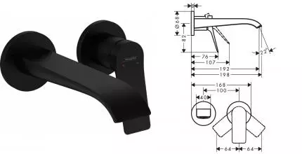 Внешняя часть смесителя «Hansgrohe» Vivenis 75050670 чёрная матовая Внешняя часть смесителя «Hansgrohe» Vivenis 75050670 чёрная матовая
