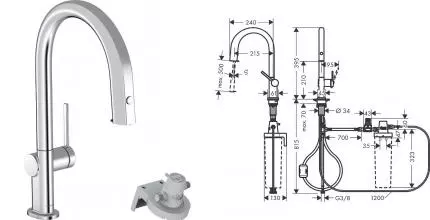 Смеситель для кухни с подключением к фильтру «Hansgrohe» Aqittura M91 76803000 с выдвижным изливом хром