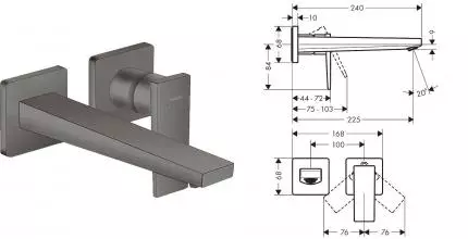 Внешняя часть смесителя «Hansgrohe» Metropol 32526340 шлифованный чёрный хром