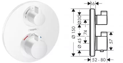 Внешняя часть смесителя «Hansgrohe» Ecostat S 15758700 белая матовая Внешняя часть смесителя «Hansgrohe» Ecostat S 15758700 белая матовая