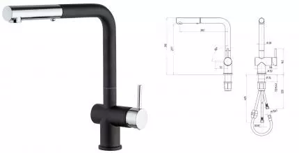 Смеситель для кухонной мойки «Paini» Cox HD44566CR1KM с выдвижным изливом metallic black Смеситель для кухонной мойки «Paini» Cox HD44566CR1KM с выдвижным изливом metallic black