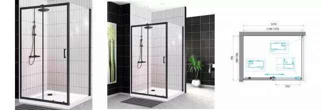Душевой угол-ограждение «Belbagno» UNO-195-AH-1-120/80-C-NERO 120/80 прозрачный/чёрный прямоугольный без поддона универсальный Душевой угол-ограждение «Belbagno» UNO-195-AH-1-120/80-C-NERO 120/80 прозрачный/чёрный прямоугольный без поддона универсальный