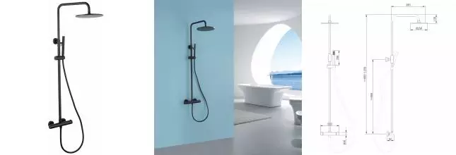 Душевая система «Abber» Wasser Kreis AF8160B с термостатом чёрная матовая Душевая система «Abber» Wasser Kreis AF8160B с термостатом чёрная матовая