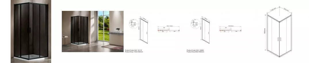 Душевой угол-ограждение «Vincea» Garda VSS-1G8011CGB 110/80 тонированный/чёрный прямоугольный без поддона универсальный