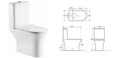 Унитаз компакт безободковый «Aquanet» Roll 2-C Rimless 240206/240207 белый с сиденьем дюропласт с микролифтом белое