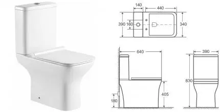 Унитаз компакт безободковый «Aquanet» Cube 2-C Rimless 240208/240209 белый с сиденьем дюропласт с микролифтом белое