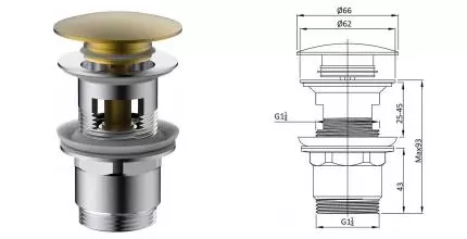 Донный клапан для раковины «Vincea» DPU-1B01BG с механизмом Клик-Клак брашированное золото