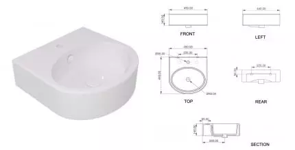 Раковина «GSG» Like 45/44 LKLAVBW45015 фарфоровая пергамон матовый