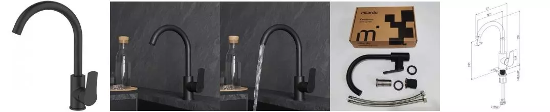 Смеситель для кухонной мойки «Milardo» Meal M01BLJ0M05 чёрный матовый Смеситель для кухонной мойки «Milardo» Meal M01BLJ0M05 чёрный матовый