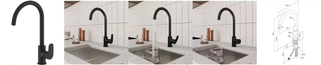 Смеситель для кухни с подключением к фильтру «Milardo» Rora RORBLFJM05 чёрный матовый