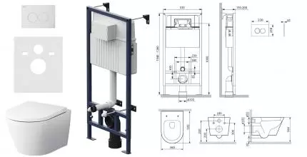 Комплект инсталляция с унитазом, крышкой и кнопкой смыва «Am.Pm» Sense FlashClean IS70101.741701 безободковый белый