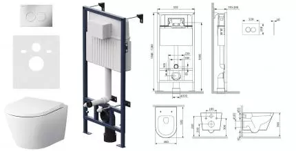 Комплект инсталляция с унитазом, крышкой и кнопкой смыва «Am.Pm» Sense FlashClean IS70131.741701 безободковый белый