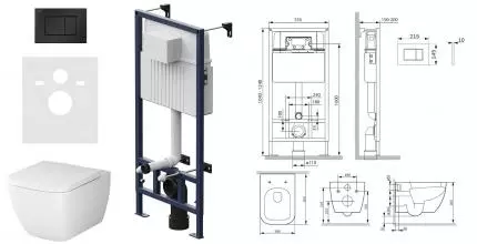 Комплект инсталляция с унитазом, крышкой и кнопкой смыва «Am.Pm» Gem FlashClean IS70238.901701 безободковый белый