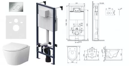 Комплект инсталляция с унитазом, крышкой и кнопкой смыва «Am.Pm» Sense FlashClean IS70151.741701 безободковый белый