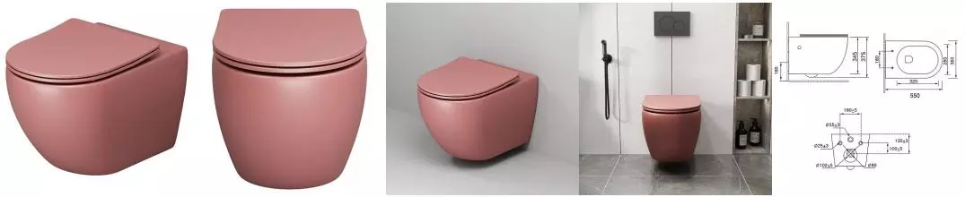 Подвесной унитаз безободковый «Grossman» Color GR-4411PIMS розовый с сиденьем ультратонкое дюропласт с микролифтом розовое