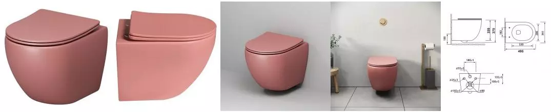 Подвесной унитаз безободковый «Grossman» Color GR-4455PIMS розовый с сиденьем ультратонкое дюропласт с микролифтом розовое