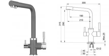 Смеситель для кухни с подключением к фильтру «Point» PN3103GR графит