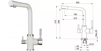 Смеситель для кухни с подключением к фильтру «Point» PN3103W белый