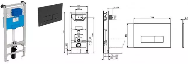 Инсталляция для унитаза с кнопкой «Ideal Standard» Prosys TT00007/121A6 (клавиша черная матовая)