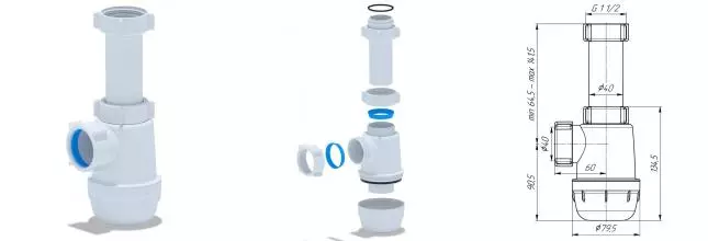 Сифон для кухонной мойки «АНИпласт» ГротA0120 1 1/2"*40 без выпуска