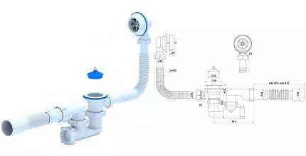 Сифон для ванны слив-перелив «АНИпласт» Варяг C6255 перелив 50 см белый с пробкой