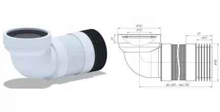 Гофра для унитаза «АНИпласт» K719R 280-550мм угол 90°