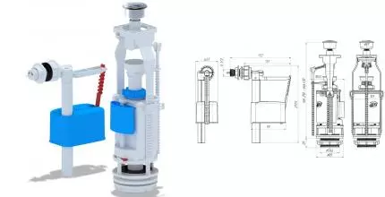 Комплект арматуры для бачка унитаза «АНИпласт» WC3050M G1/2" с боковой подводкой, с двойной кнопкой хром