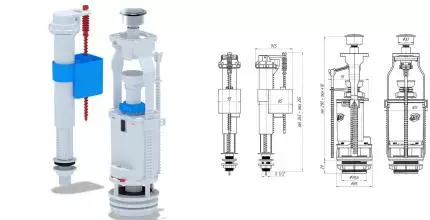 Комплект арматуры для бачка унитаза «АНИпласт» WC8510C G1/2" с нижней подводкой хром