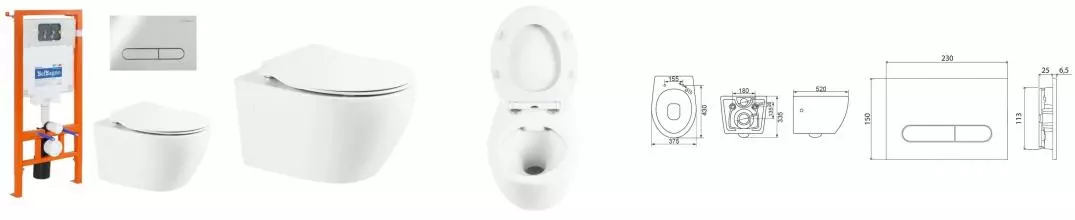 Комплект инсталляция с унитазом, крышкой и кнопкой смыва «Belbagno» BB507B/BB2020SC/BB002-80/BB005-PR-CHROME безободковый белый Комплект инсталляция с унитазом, крышкой и кнопкой смыва «Belbagno» BB507B/BB2020SC/BB002-80/BB005-PR-CHROME безободковый белый